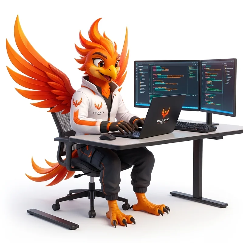 Vetri Mascot with Laptop - Engineering Careers at PHANIX TECH